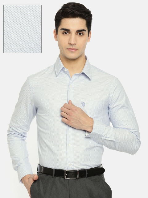 

U.S. Polo Assn. Men Blue & White Tailored Fit Self Design Casual Shirt