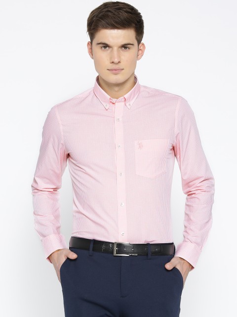

U.S. Polo Assn. Men Pink & White Tailored Fit Checked Formal Shirt