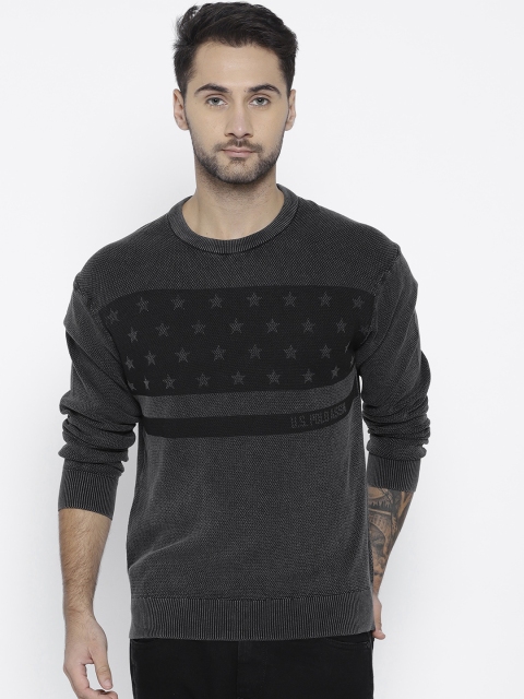 

U.S. Polo Assn. Denim Co. Men Charcoal Grey & Black Printed Pullover