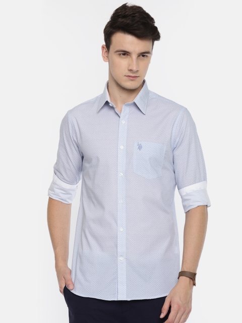 

U.S. Polo Assn. Men Blue & White Tailored Fit Printed Casual Shirt