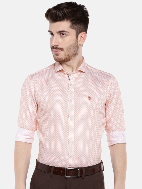 

U.S. Polo Assn. Tailored Men Orange & White Slim Fit Printed Casual Shirt