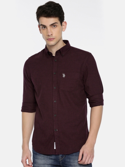

U.S. Polo Assn. Men Burgundy Tailored Fit Solid Casual Shirt