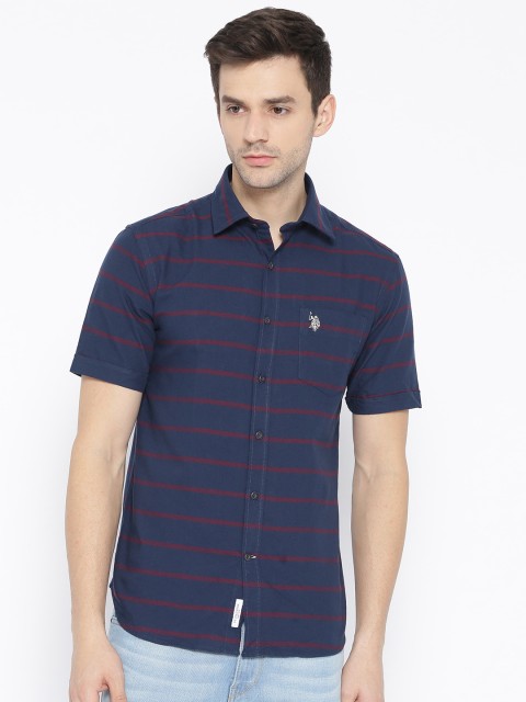 

U.S. Polo Assn. Men Blue Regular Fit Striped Casual Shirt