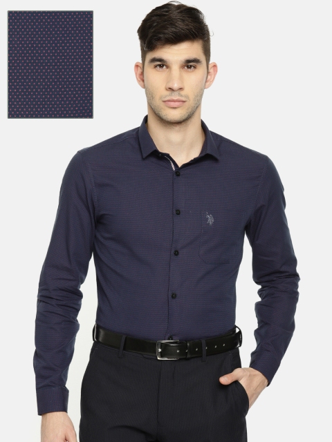 

U.S. Polo Assn. Men Navy Blue Slim Fit Self Design Casual Shirt