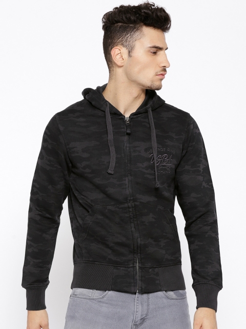 

U.S. Polo Assn. Denim Co. Men Black & Charcoal Grey Printed Hooded Sweatshirt