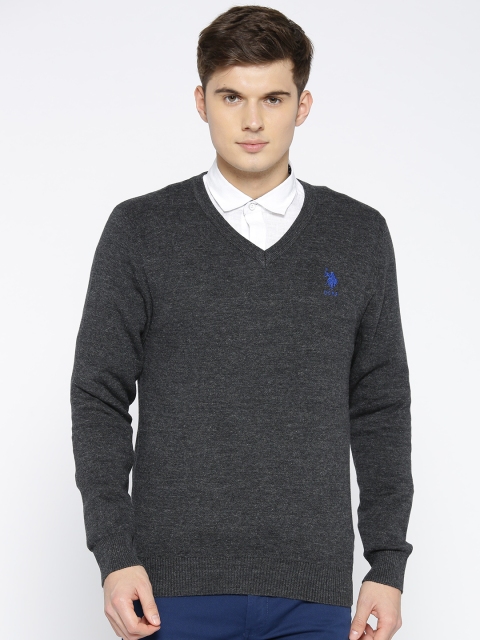 

U.S. Polo Assn. Men Charcoal Grey Solid Pullover