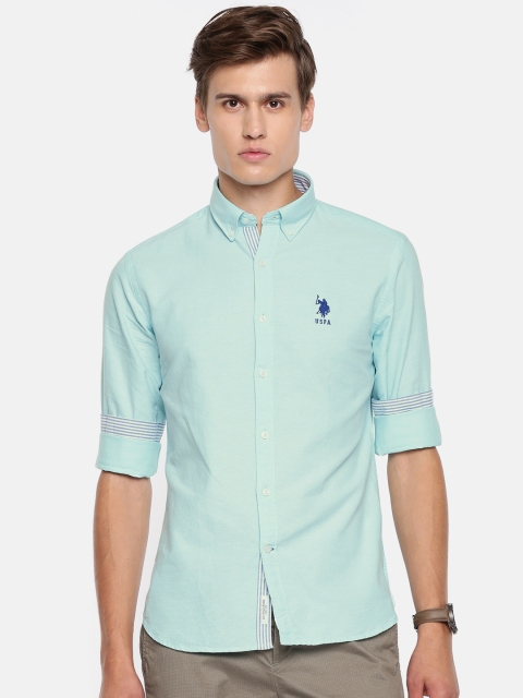 

U.S. Polo Assn. Men Blue Tailored Fit Solid Casual Shirt