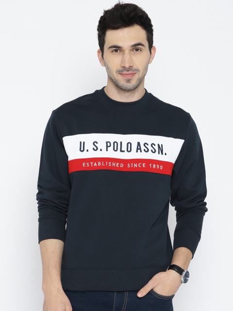 

U.S. Polo Assn. Men Navy Blue & White Embroidered Sweatshirt