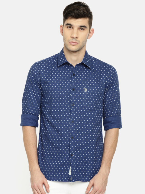 

U.S. Polo Assn. Men Blue & White Tailored Fit Printed Casual Shirt