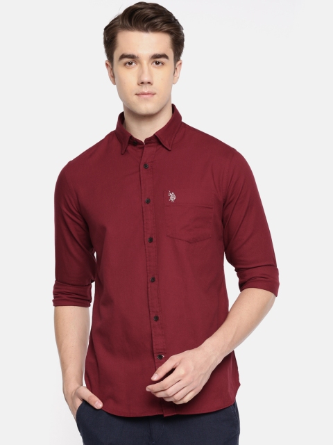 

U.S. Polo Assn. Men Maroon Tailored Fit Solid Casual Shirt