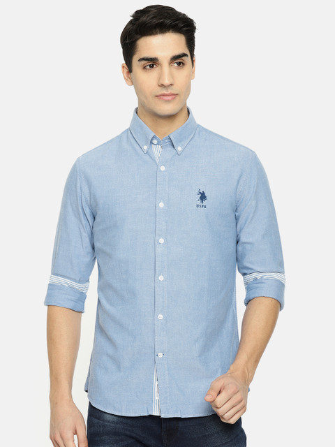 

U.S. Polo Assn. Men Blue Tailored Fit Solid Casual Shirt