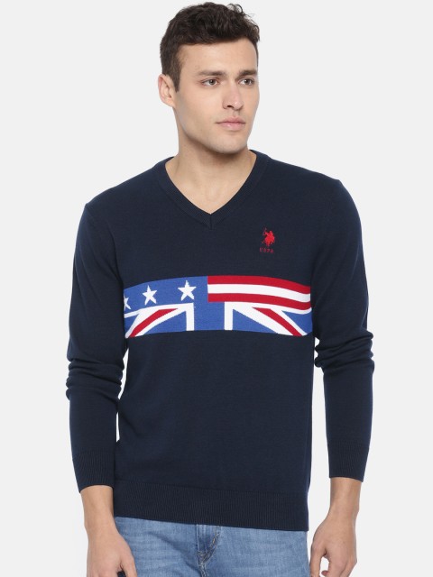 

U.S. Polo Assn. Men Navy Solid Pullover, Navy blue