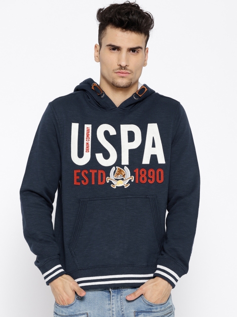 

U.S. Polo Assn. Denim Co. Men Navy Blue & White Applique Detail Hooded Sweatshirt