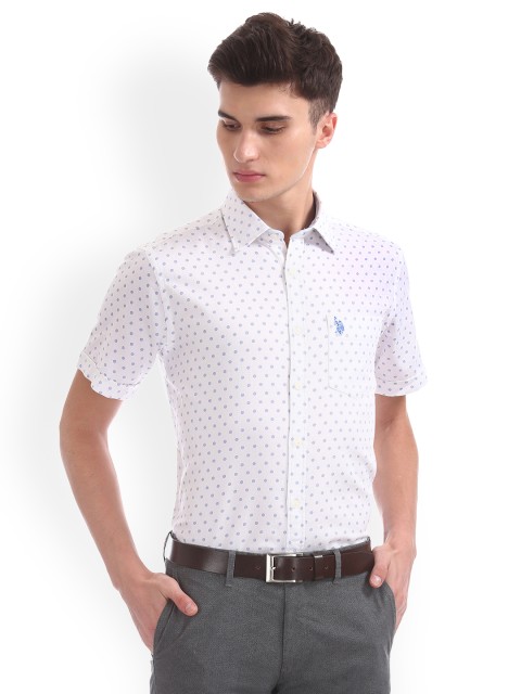 

U.S. Polo Assn. Men White Regular Fit Printed Semiformal Shirt