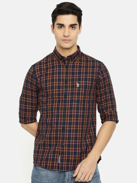 

U.S. Polo Assn. Men Maroon & Navy Blue Tailored Fit Checked Casual Shirt