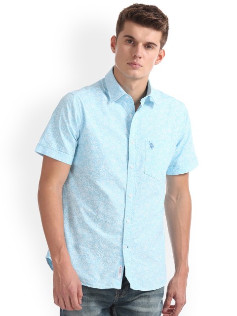

U.S. Polo Assn. Men Blue Regular Fit Printed Casual Shirt