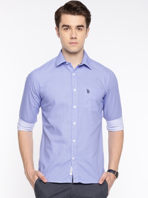 

U.S. Polo Assn. Men Blue Tailored Fit Printed Casual Shirt