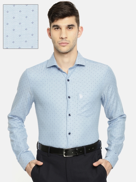 

U.S. Polo Assn. Men Blue Tailored Fit Printed Casual Shirt