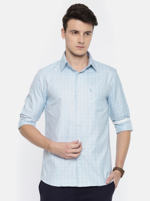 

U.S. Polo Assn. Men Blue & White Regular Fit Checked Casual Shirt