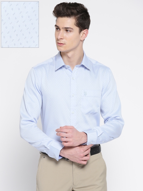 

U.S. Polo Assn. Men Blue Tailored Fit Self Design Formal Shirt