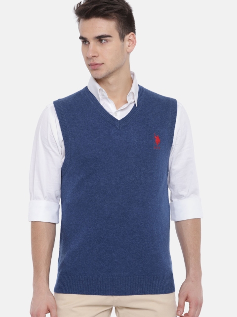

U.S. Polo Assn. Men Blue Solid Sweater Vest
