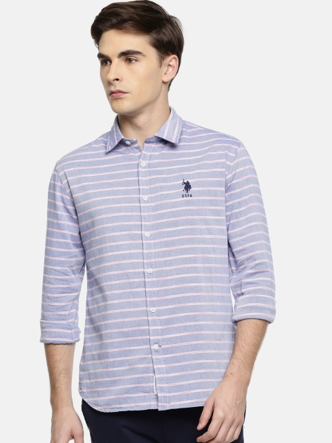 

U.S. Polo Assn. Men Blue & Pink Tailored Fit Striped Casual Shirt