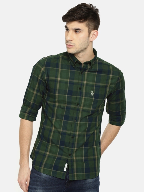 

U.S. Polo Assn. Men Green & Navy Blue Tailored Fit Checked Casual Shirt