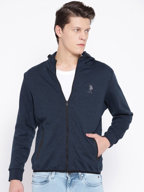 

U.S. Polo Assn. Men Navy Blue Solid Hooded Sweatshirt