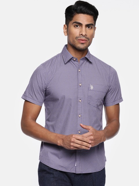 

U.S. Polo Assn. Men Navy Tailored Fit Printed Casual Shirt, Navy blue
