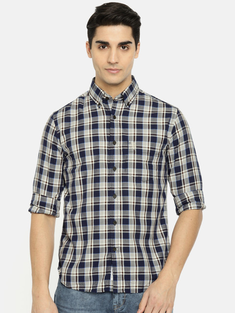 

U.S. Polo Assn. Men Navy Blue & White Tailored Fit Checked Casual Shirt