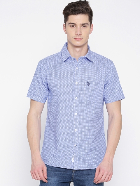 

U.S. Polo Assn. Men Blue Tailored Fit Printed Casual Shirt