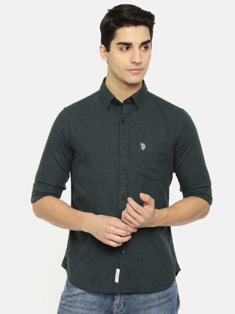 

U.S. Polo Assn. Men Navy Blue Tailored Fit Solid Casual Shirt