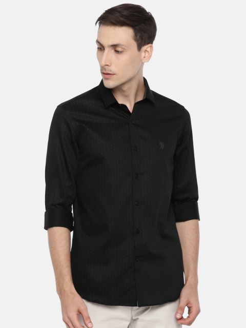 

U.S. Polo Assn. Men Black Slim Fit Printed Casual Shirt