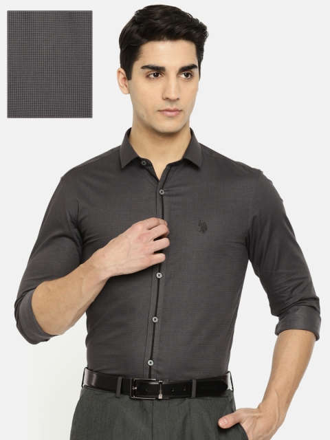 

U.S. Polo Assn. Men Black Slim Fit Self-Design Formal Shirt