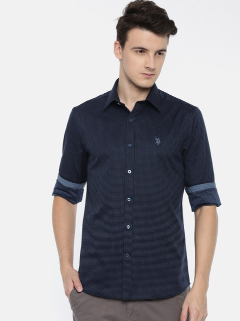 

U.S. Polo Assn. Men Navy Blue Tailored Fit Printed Casual Shirt