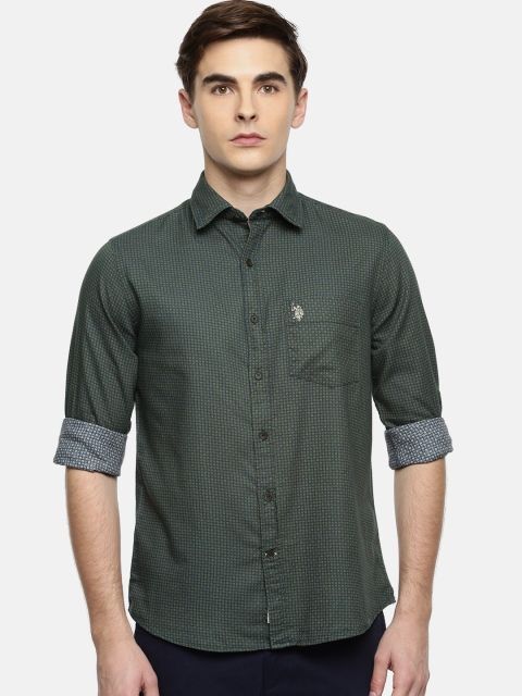 

U.S. Polo Assn. Men Green Tailored Fit Printed Casual Shirt