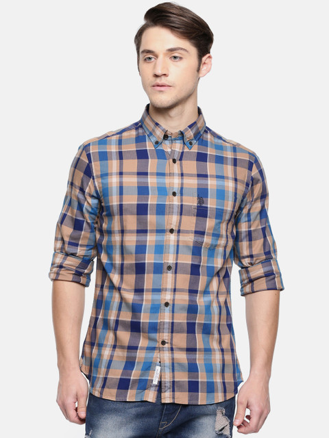 

U.S. Polo Assn. Men Brown & Navy Blue Regular Fit Checked Casual Shirt