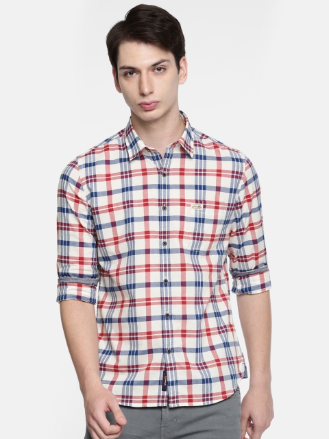 

U.S. Polo Assn. Denim Co. Men Off-White & Red Slim Fit Checked Casual Shirt