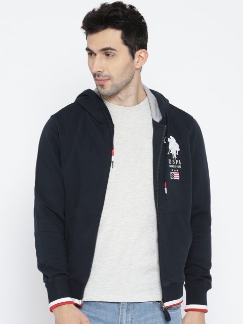 

U.S. Polo Assn. Men Navy Blue Applique Detail Hooded Sweatshirt