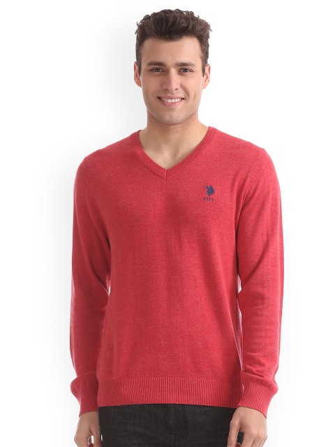 

U.S. Polo Assn. Men Coral Red Solid Sweater