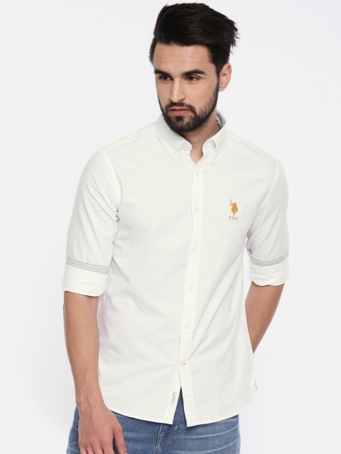 

U.S. Polo Assn. Men White Tailored Fit Solid Casual Shirt