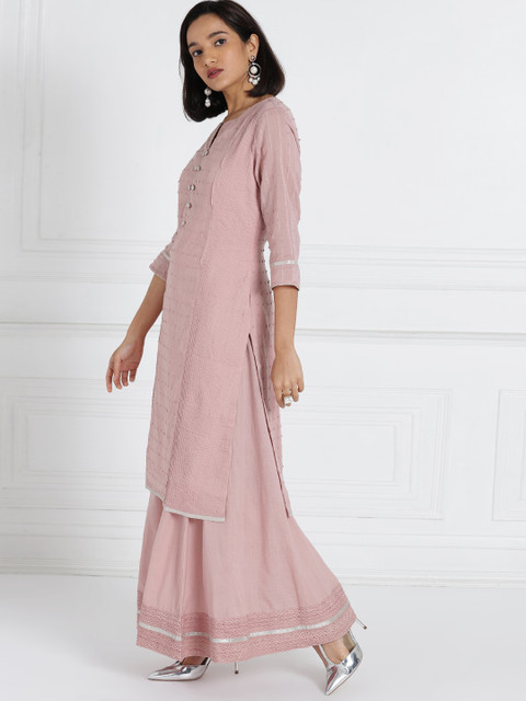 

all about you Women Peach-Coloured Self Design Kurta with Skirt