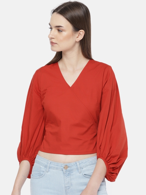 

Jealous 21 Women Red Solid Wrap Pure Cotton Top