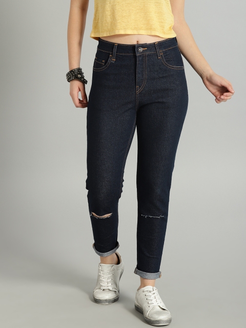 

Roadster Women Navy Blue Skinny Fit High-Rise Slash Knee Stretchable Jeans