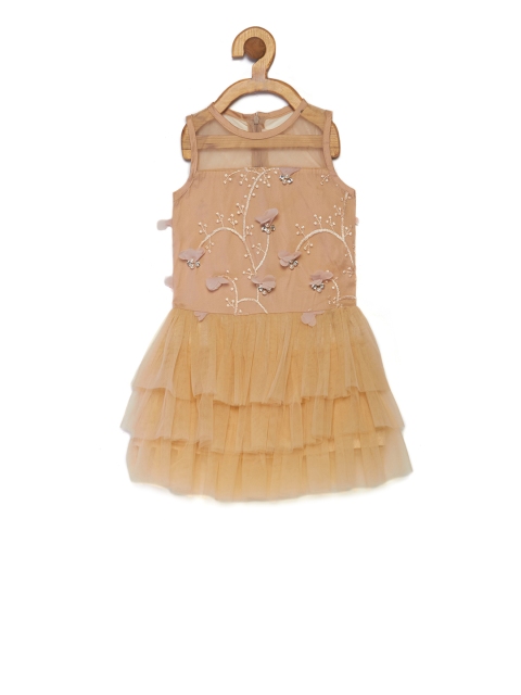 

Fairies Forever Girls Beige Embellished Fit and Flare Dress