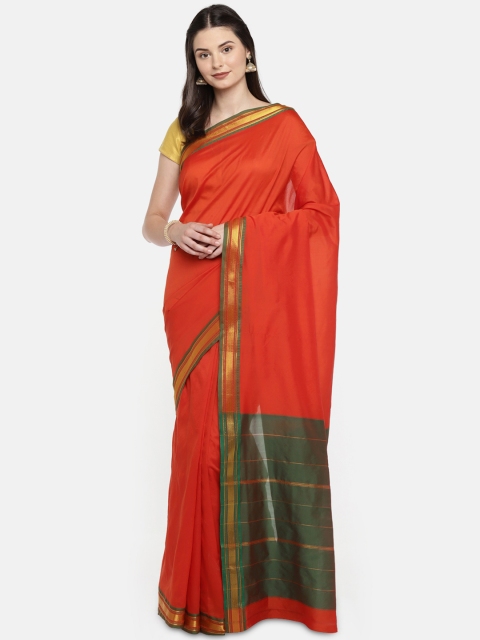 

Ishin Red & Green Poly Silk Solid Saree