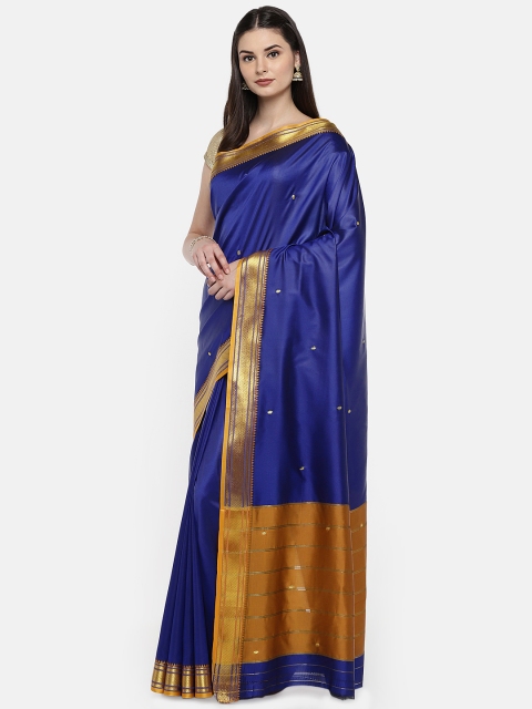

Ishin Blue & Mustard Poly Silk Solid Saree