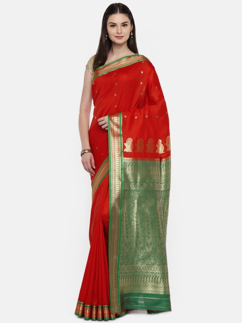 

Ishin Red & Green Poly Silk Woven Design Saree