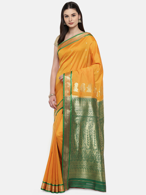 

Ishin Mustard & Green Poly Silk Woven Design Saree