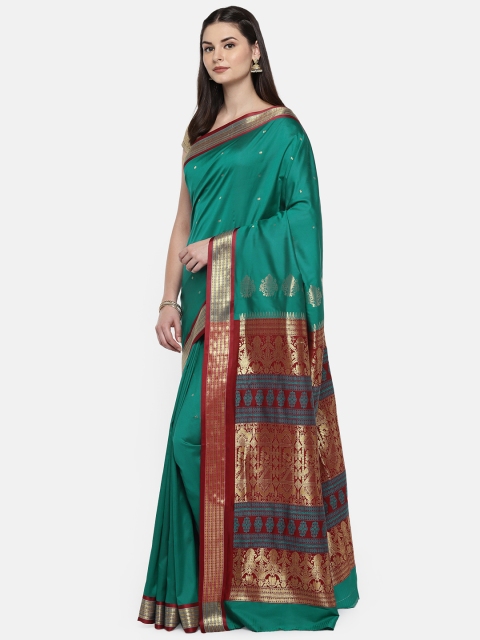 

Ishin Green & Red Poly Silk Woven Design Saree, Teal